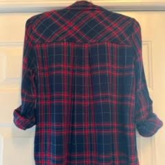 Romeo & Juliet Couture Plaid Buttoned Shirt Red and Navy Blue - Picture 5 of 6